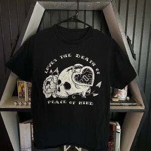 Black Graphic Tee with Skull Design
